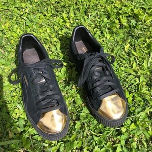 Puma gold toe platform sneakers